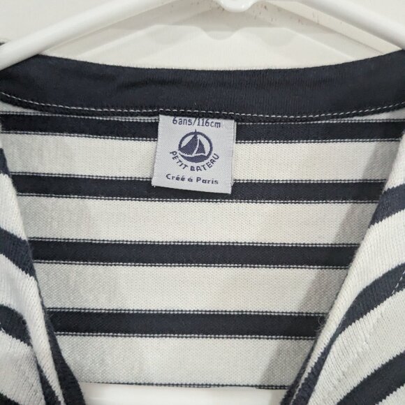 Petit Bateau Striped Long Sleeve Dress White Navy Blue Size 6 - Picture 2 of 4